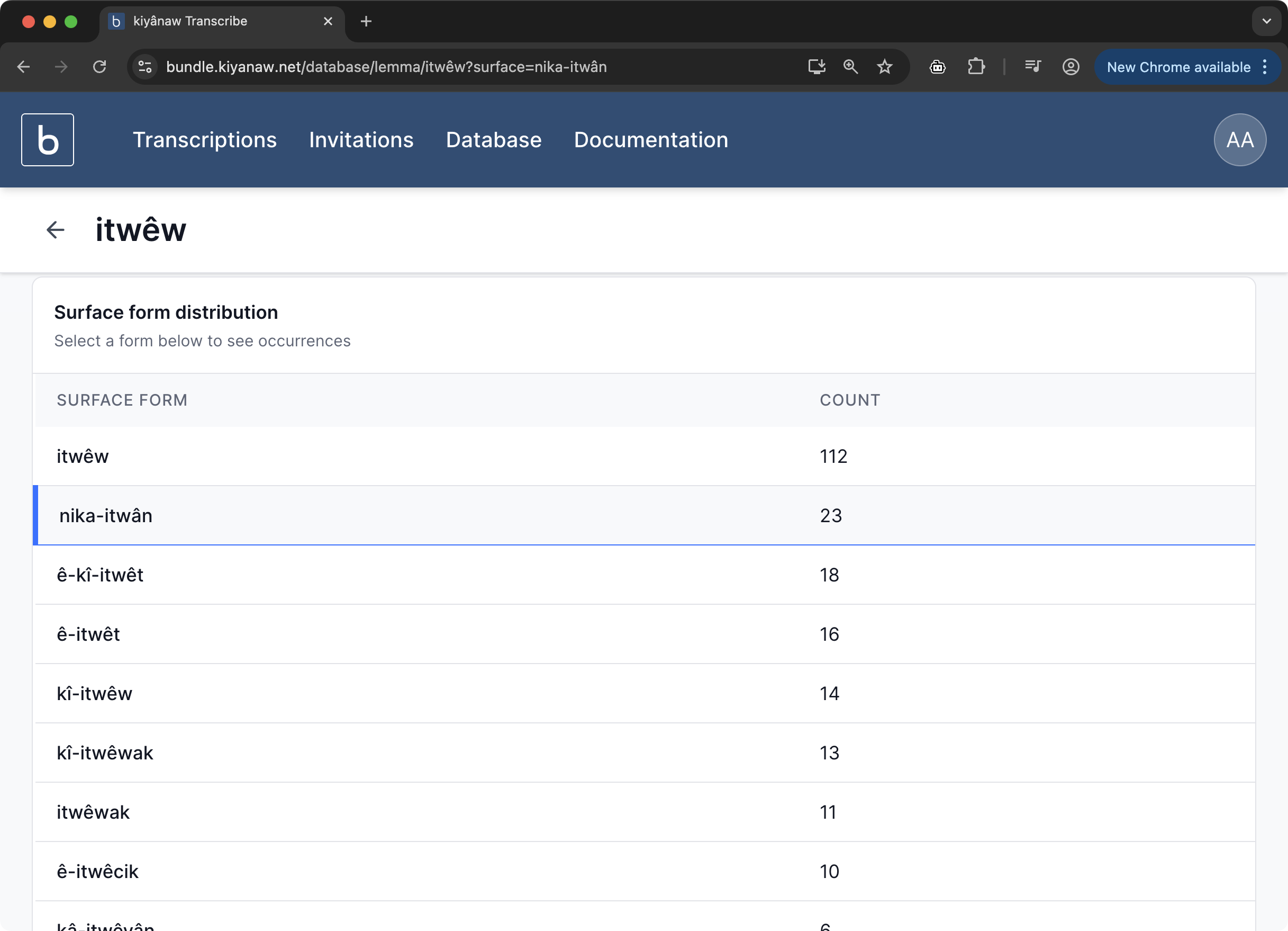 Variations of itwêw