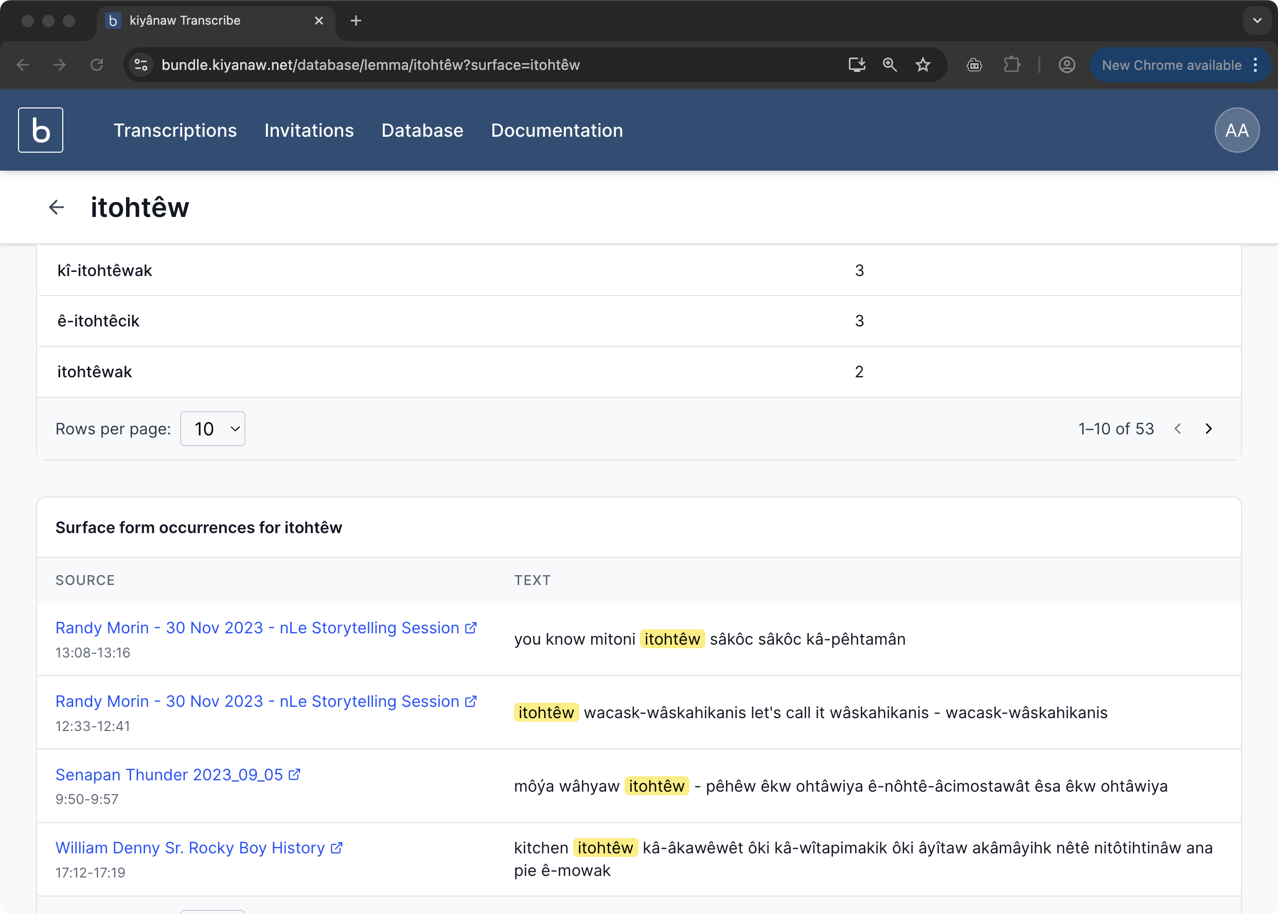 Links back to attested forms